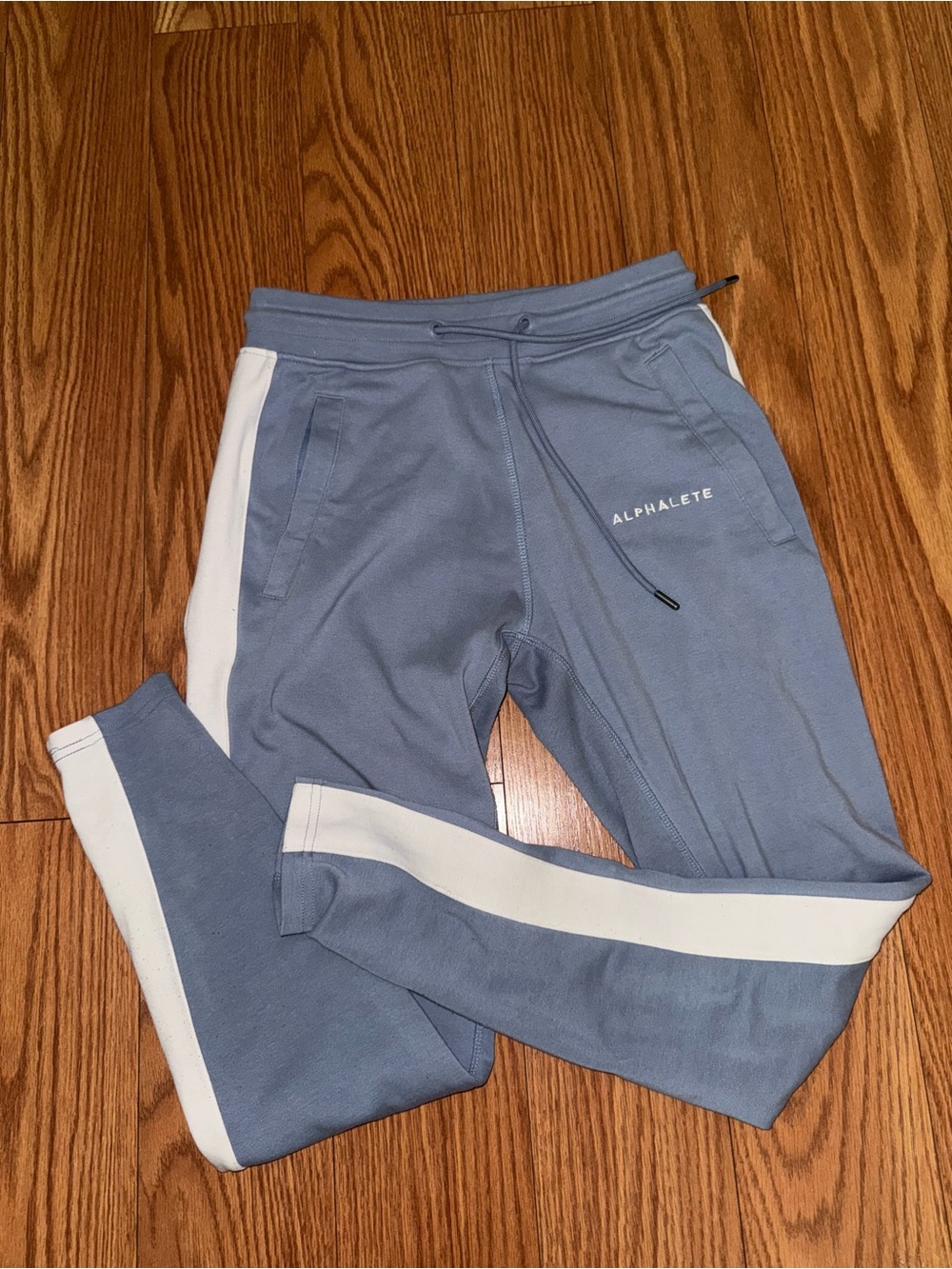 Alphalete Dusty Blue Joggers with White Side Stripes